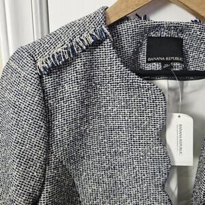 NEW Banana Republic Tweed Frayed Cuff Sleeve Blazer Sz 12 Heritage Old Money